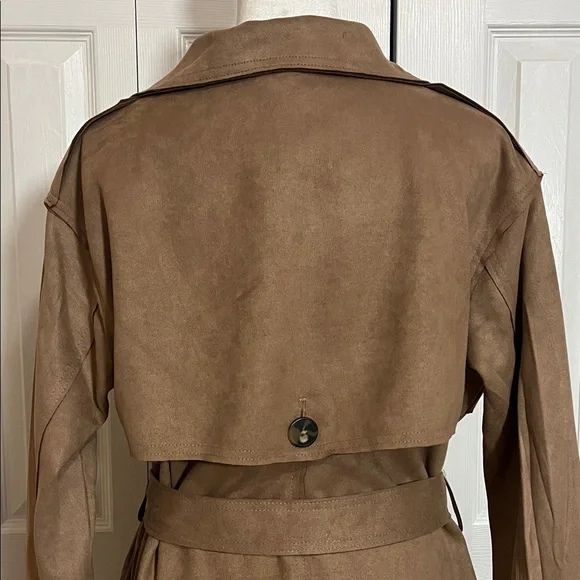 Classic Suede Tan Trench Coat for Women Size Medium - Picture 5 of 11